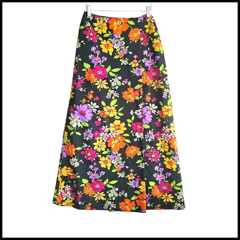 Jackfin Floral Maxi Skirt 70s Vintage Colorful Flowers Party Skirt 12